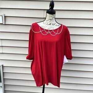 Blokecore gorpcore nostalgia earthy artisanal Plus Size Red Chain Neck Tunic 2xl